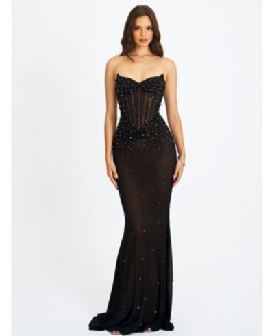Miss Circle Women Fatima Black Crystal Sleeveless Corset Mermaid Maxi Dress