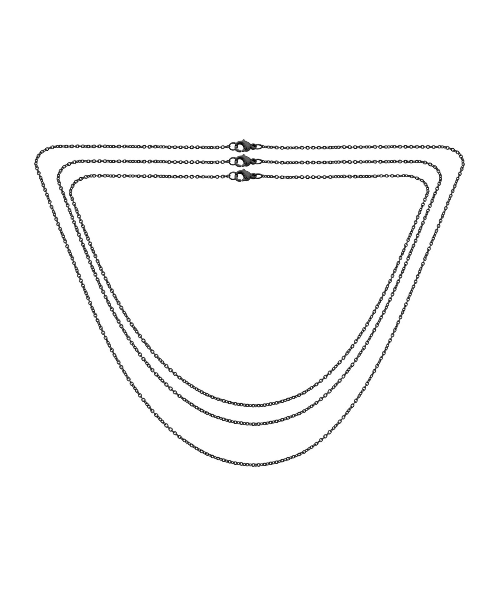 Bling Jewelry 3 Set Unisex Elegant Dainty Rolo Cable Chain Necklace Black Stainless Steel