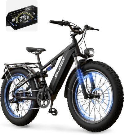 Skeri Electric Scooter Bike for Adults, 26"x4" Fat Tire Full Suspension E-Mountain Bicycle,750W (Peak 1200) Motor 48V 20Ah 7-Speed Ebike UL2849