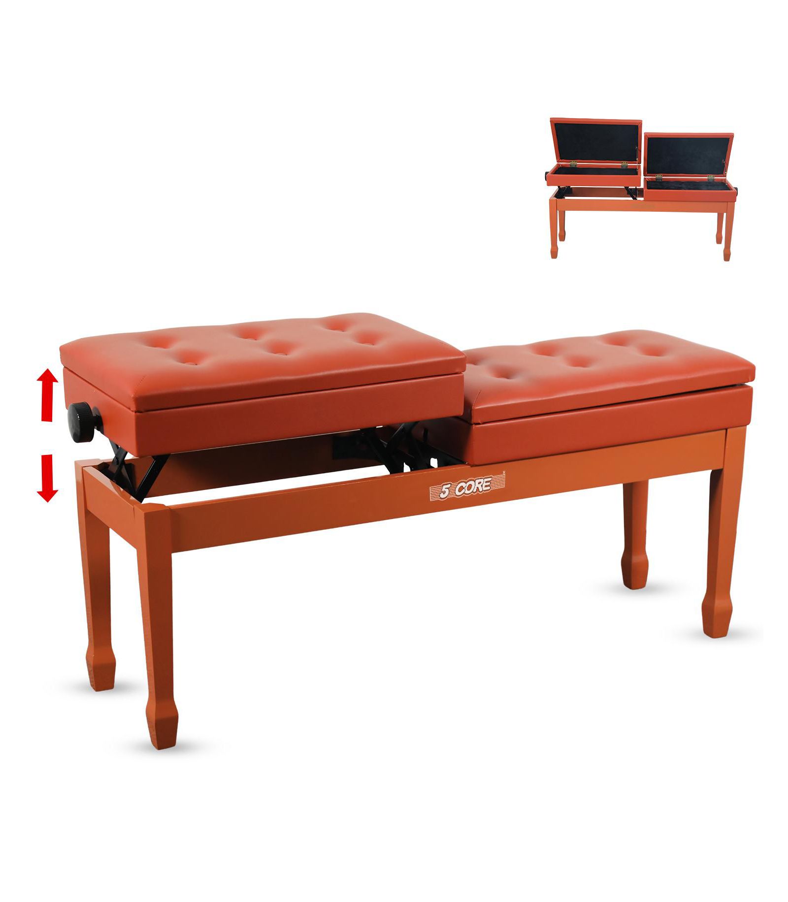 5 Core Duet Piano Bench 3.5 Inch Padded Cushioned Stool Wooden Heavy Duty Musician Chair w Storage