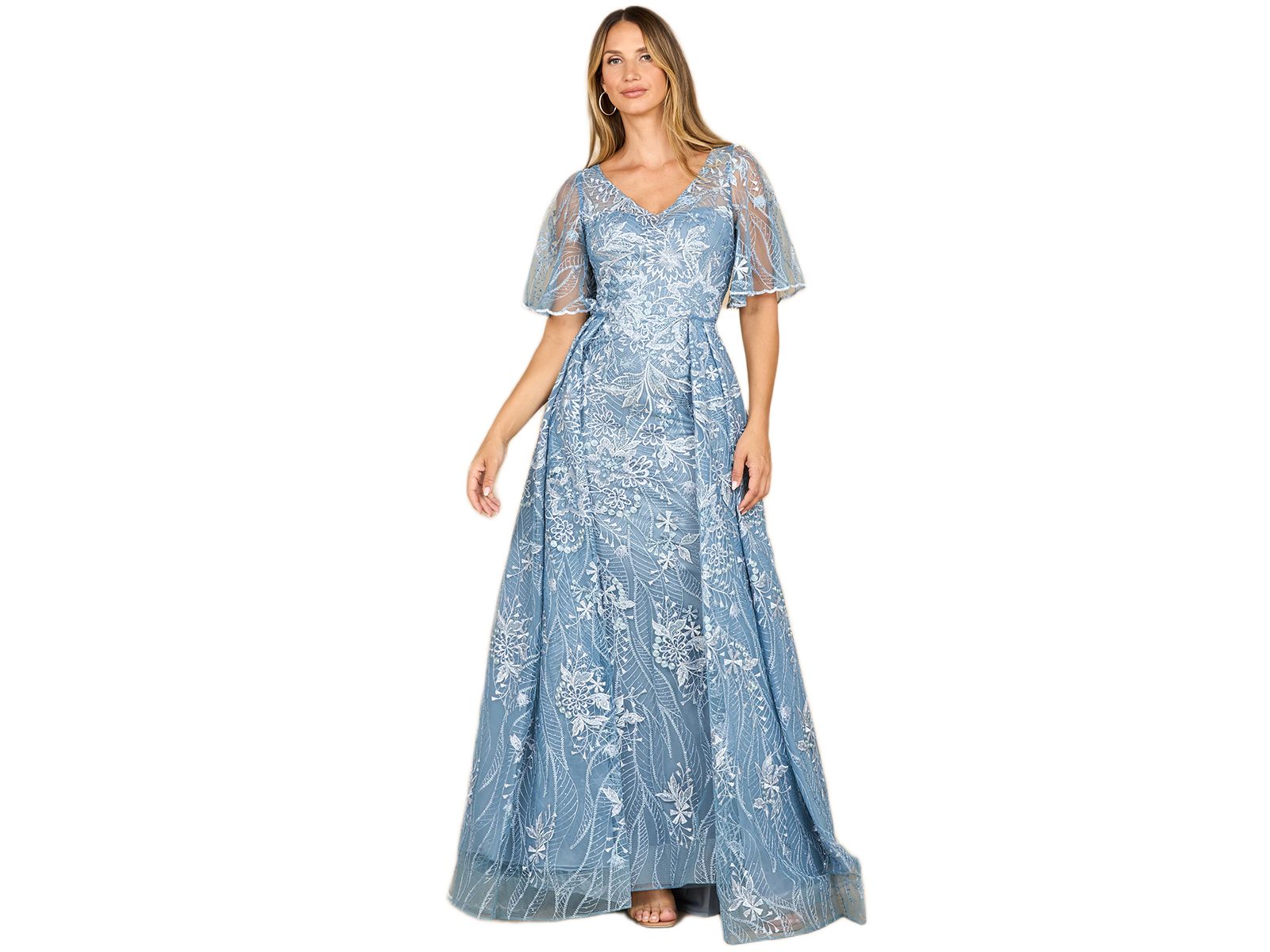 Lara Women's Overskirt Lace Fitted V-Neck Gown with Cape Sleeves