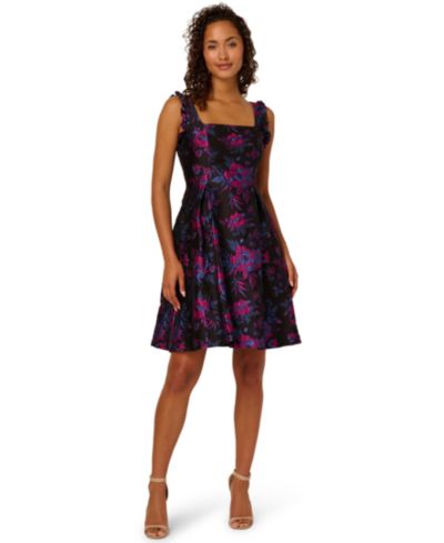 Adrianna Papell Women's Square Neck Ruffle Sleeve Dress