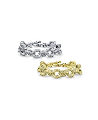 Bling Jewelry Chunky Oval Chain Statement Bracelet Toggle Clasp Silver Gold Plated Set-2