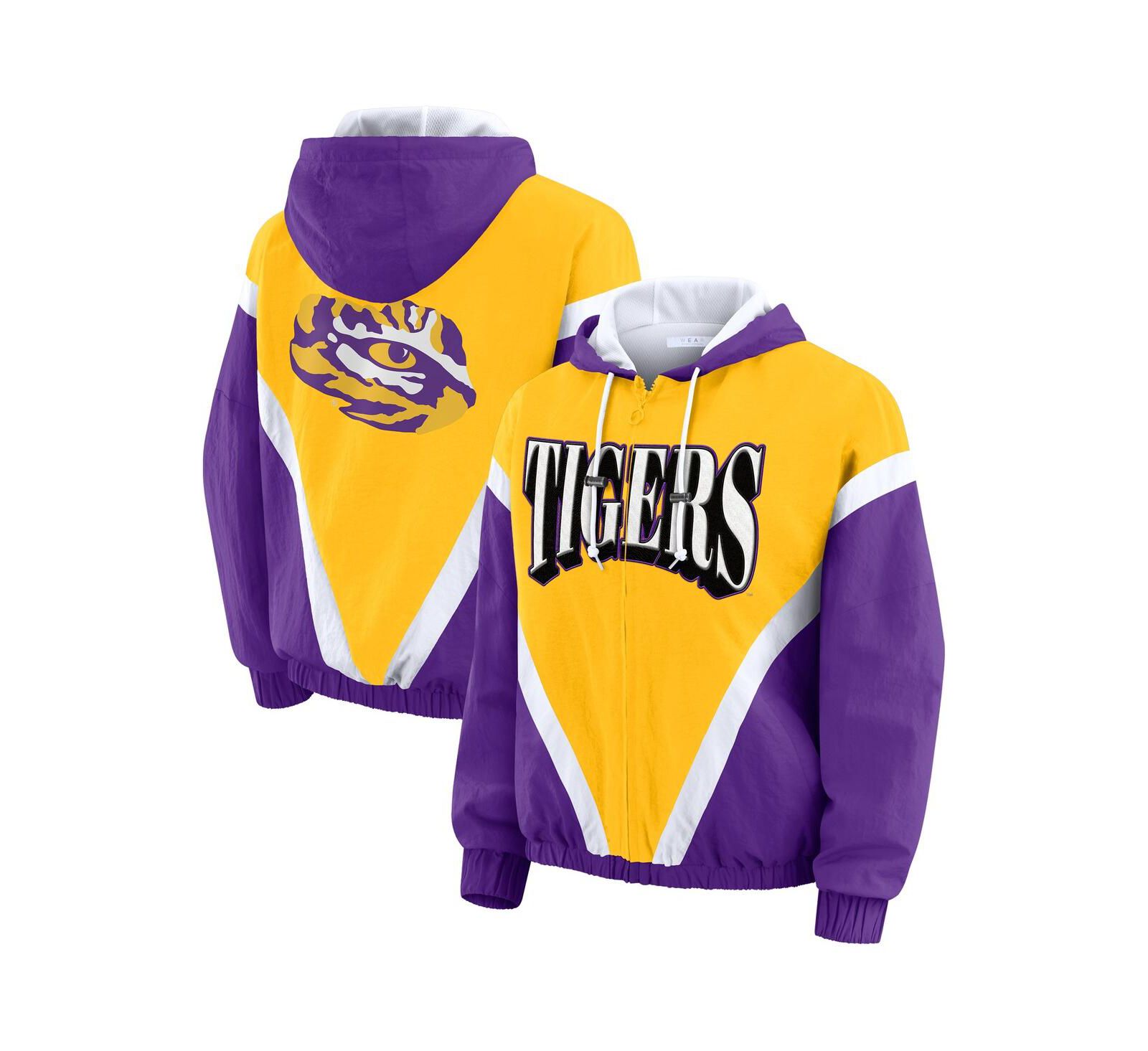 WEAR by Erin Andrews Women's Gold/Purple LSU Tigers Color Block Full-Zip Hoodie Windbreaker Jacket