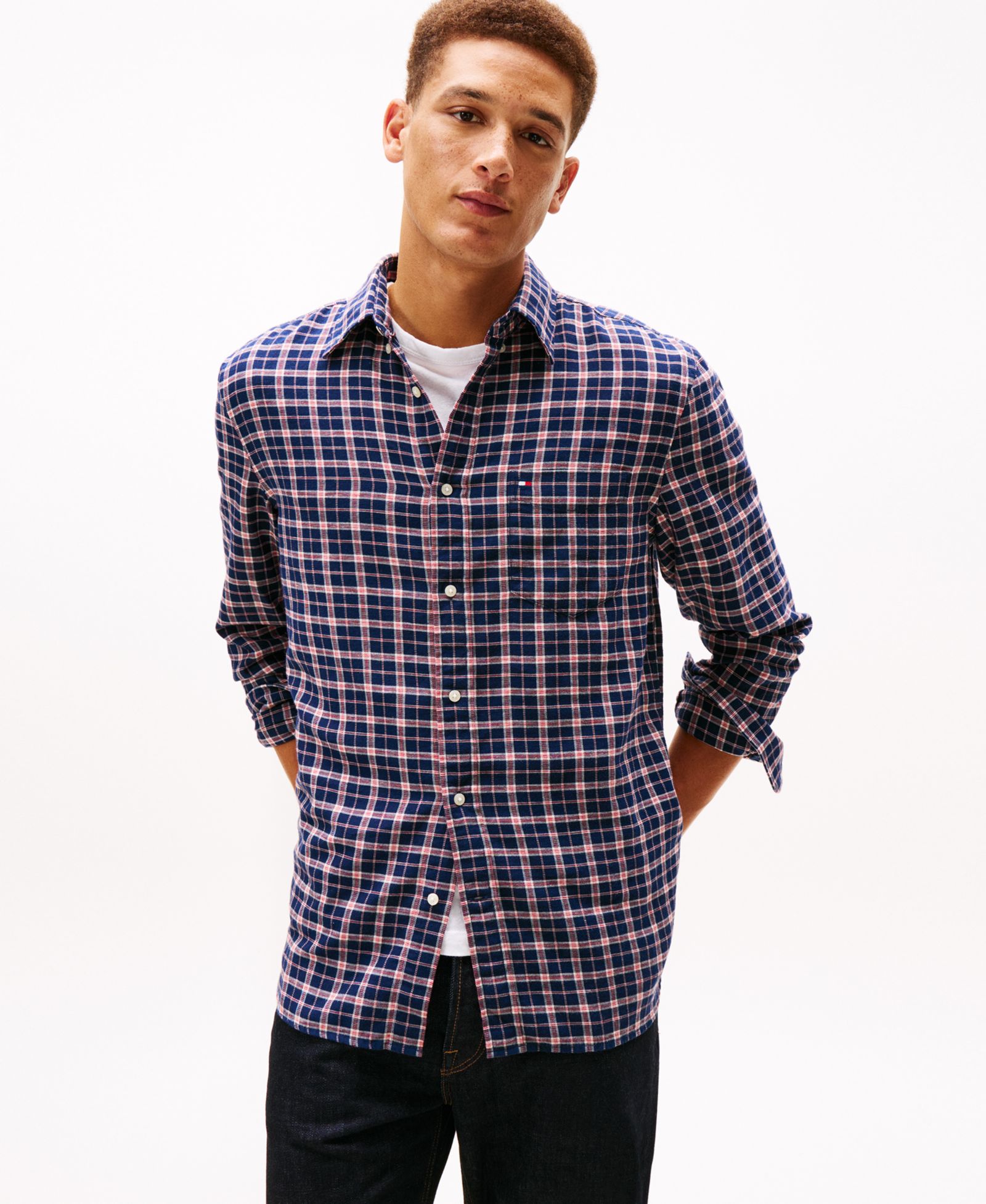 Tommy Hilfiger Men's Brushed Linen-Blend Medium Check Shirt