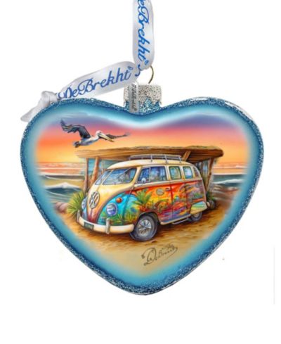 Стеклянное рождественское украшение G.DeBrekht Surf Van Heart Glass