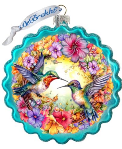 G.DeBrekht Hummingbirds Wreath Glass Christmas Ornament