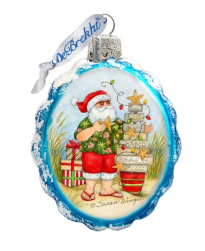 Designocracy Santa with Christmas Tree Glass Ornament