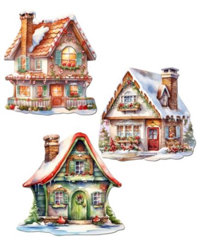 Designocracy Dream Houses Wooden Clip Ornaments, Set of 3