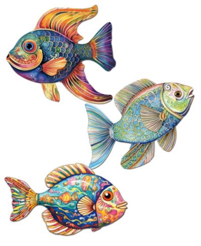 Designocracy Fish Wooden Clip-on Ornaments, Set of 3
