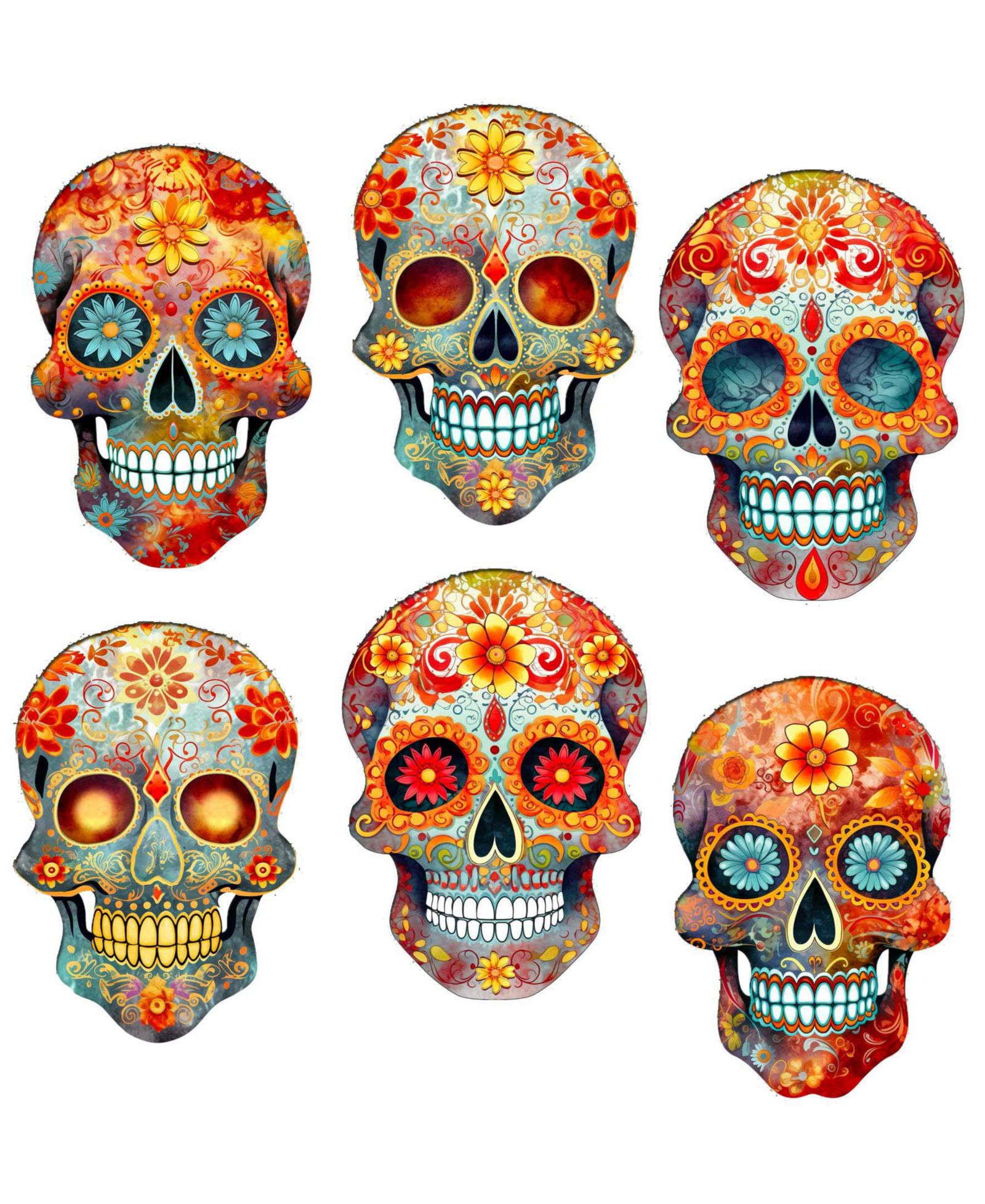 Деревянные украшения Designocracy Sugar Skulls, комплект из 6 шт.