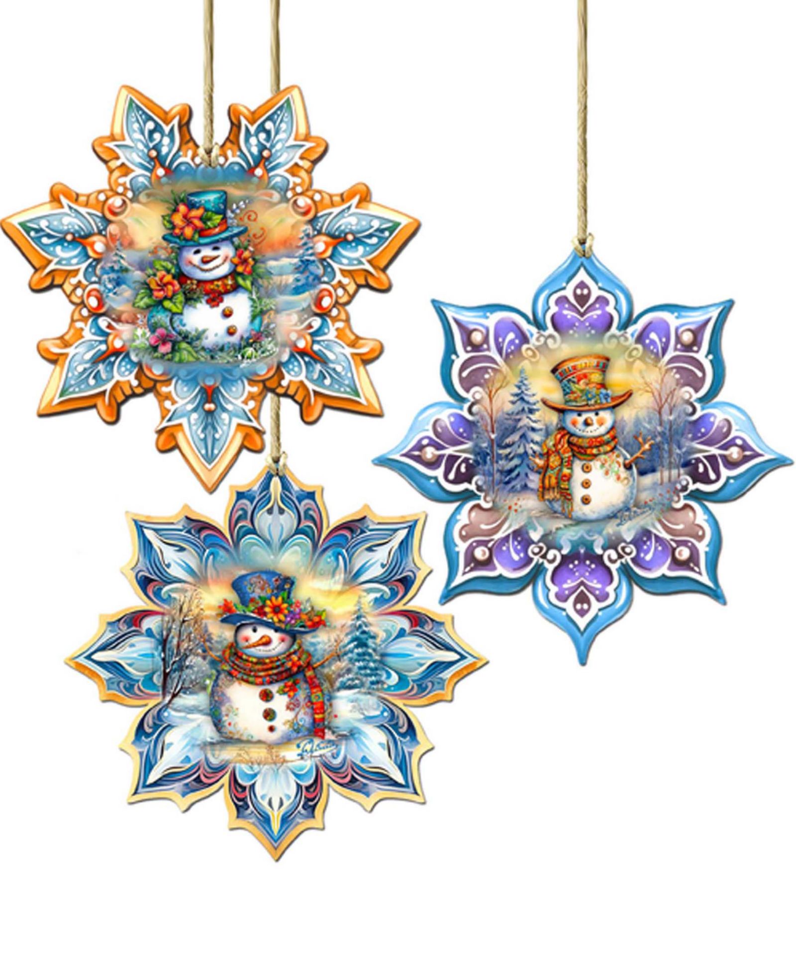 Украшения Designocracy Happy Snowman Snowflake, набор 3 шт