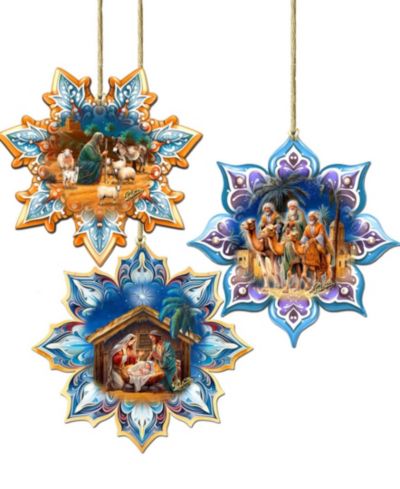 Деревянные украшения Designocracy Nativity Snowflake, набор из 3 шт.