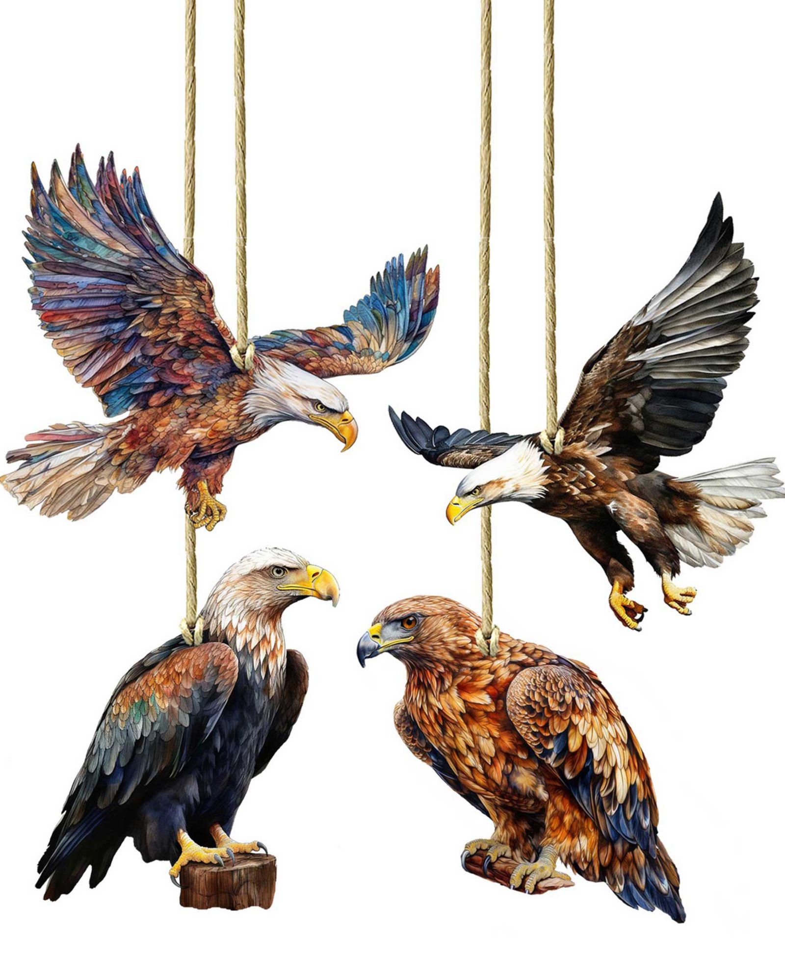 Деревянные украшения Designocracy Alaskan Eagles, набор из 4 шт
