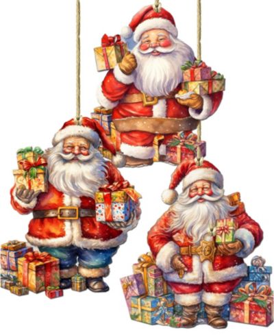 Designocracy Santa's Gifts Wooden Ornaments, Set of 3