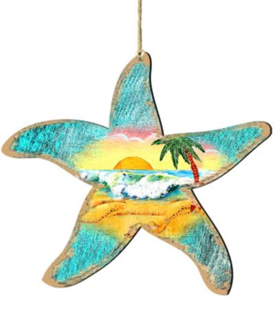 Designocracy Starfish Scenic Wooden Christmas Ornament