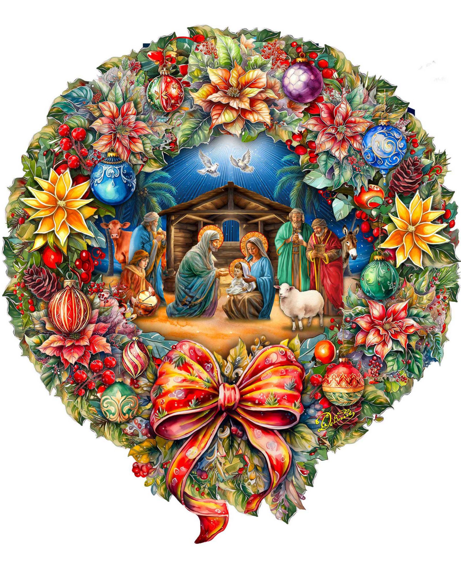 Designocracy Nativity Wreath Holiday Door Décor