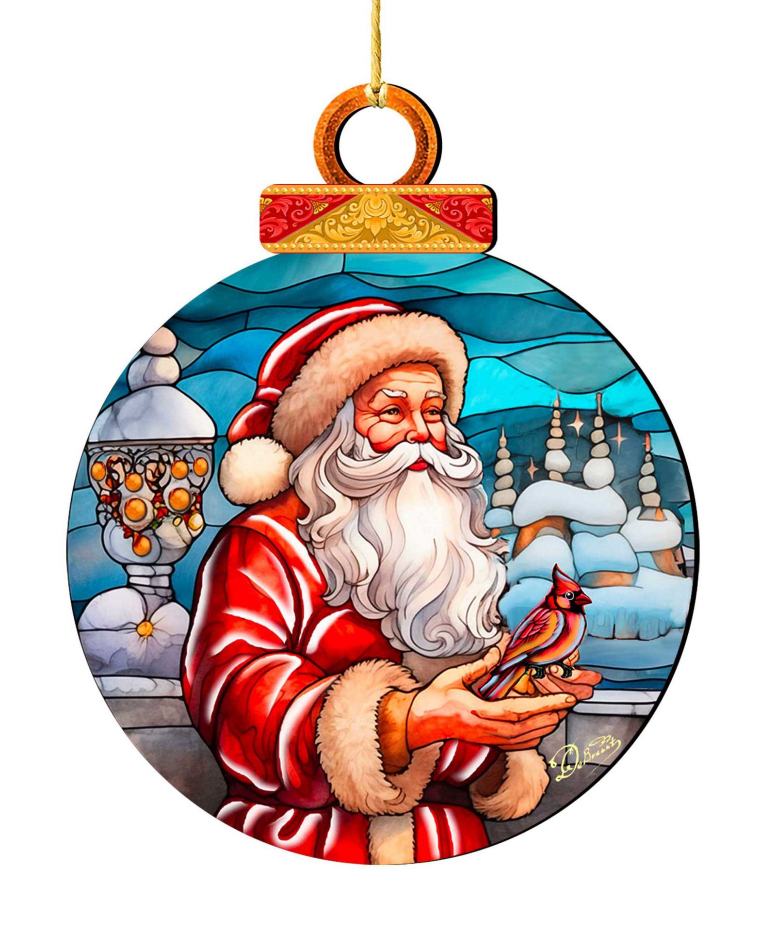 Деревянное украшение Designocracy Santa with Cardinal Wooden Ornament