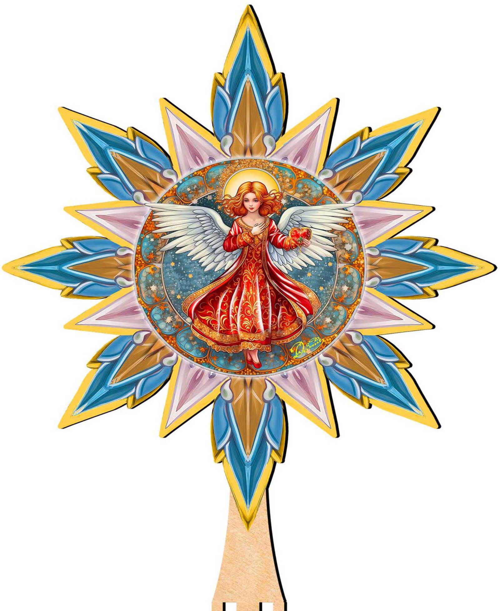 Designocracy Angel with Love Wooden Tree Topper