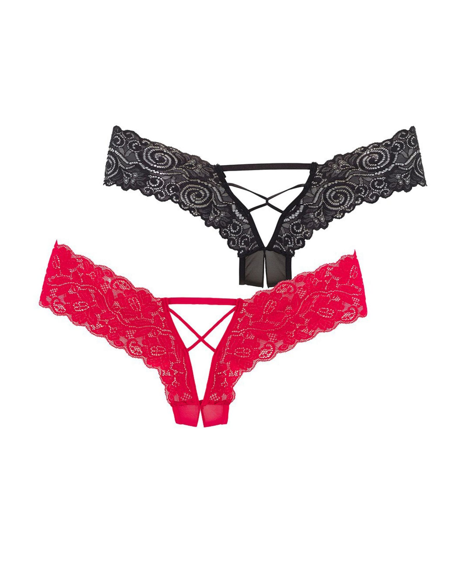 Женские стринги LASCANA 2 Pack Strappy Open Thongs Black and Red