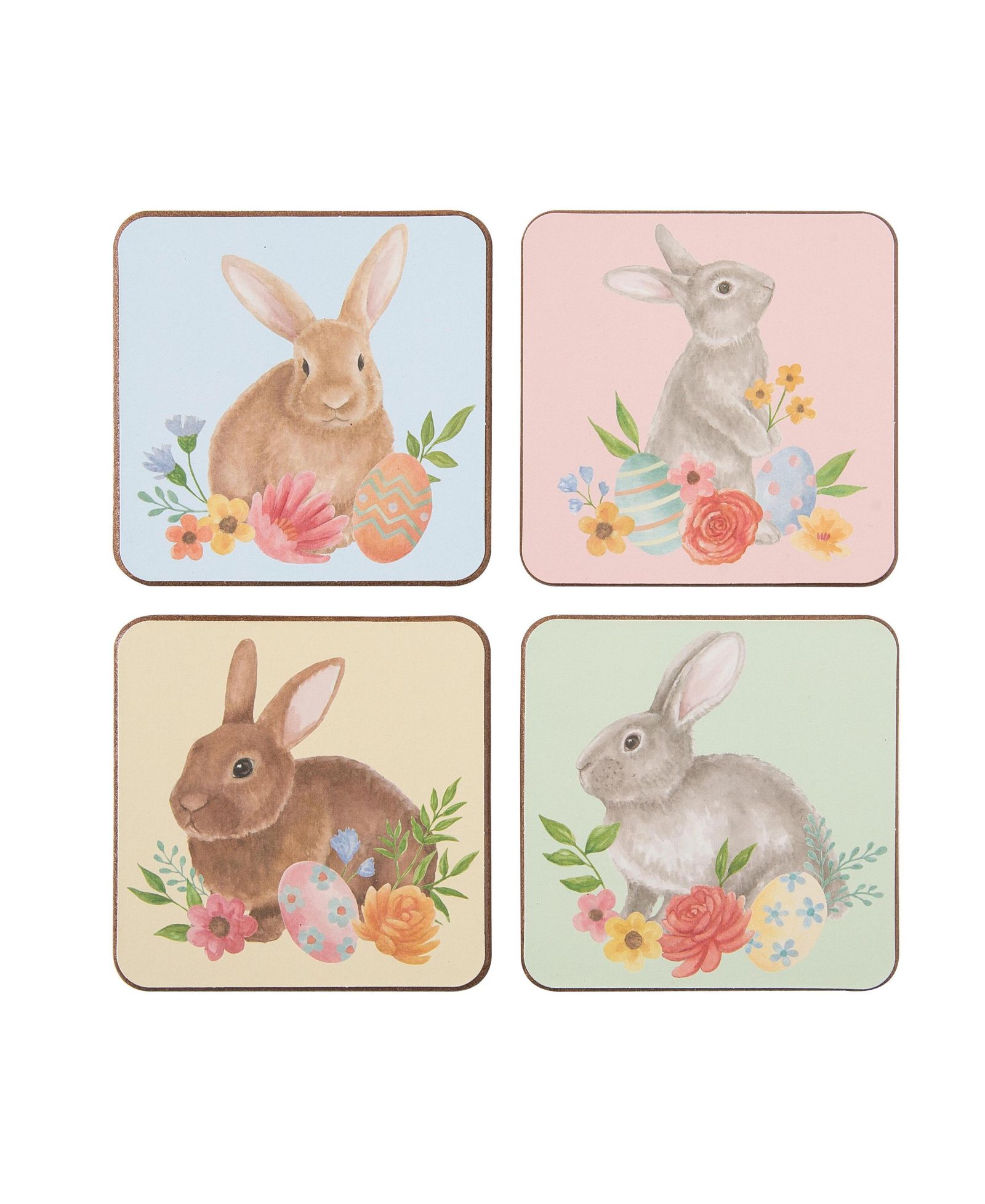 Набор подставок для напитков C&F Home 4" Multi-Color Easter Floral с милыми кроликами, 4 шт