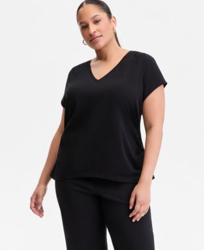 I.N.C. International Concepts Plus Size Cap-Sleeve V-Neck T-Shirt, Macy's Exclusive