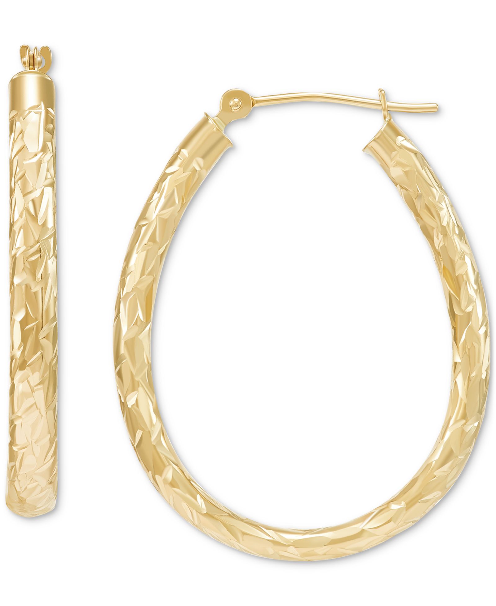 Серьги-кольца Diamond-Cut Oval в 14k Gold, 28mm