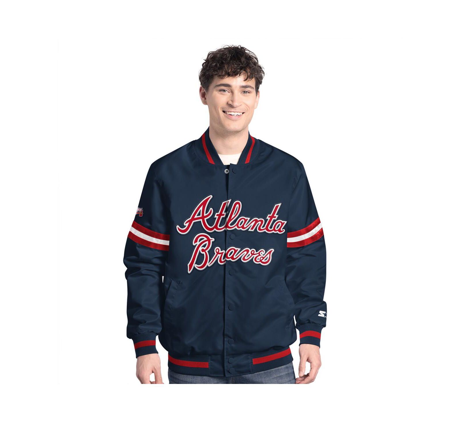 Starter Men's Navy Atlanta Braves Scout Full-Snap Varsity Jacket