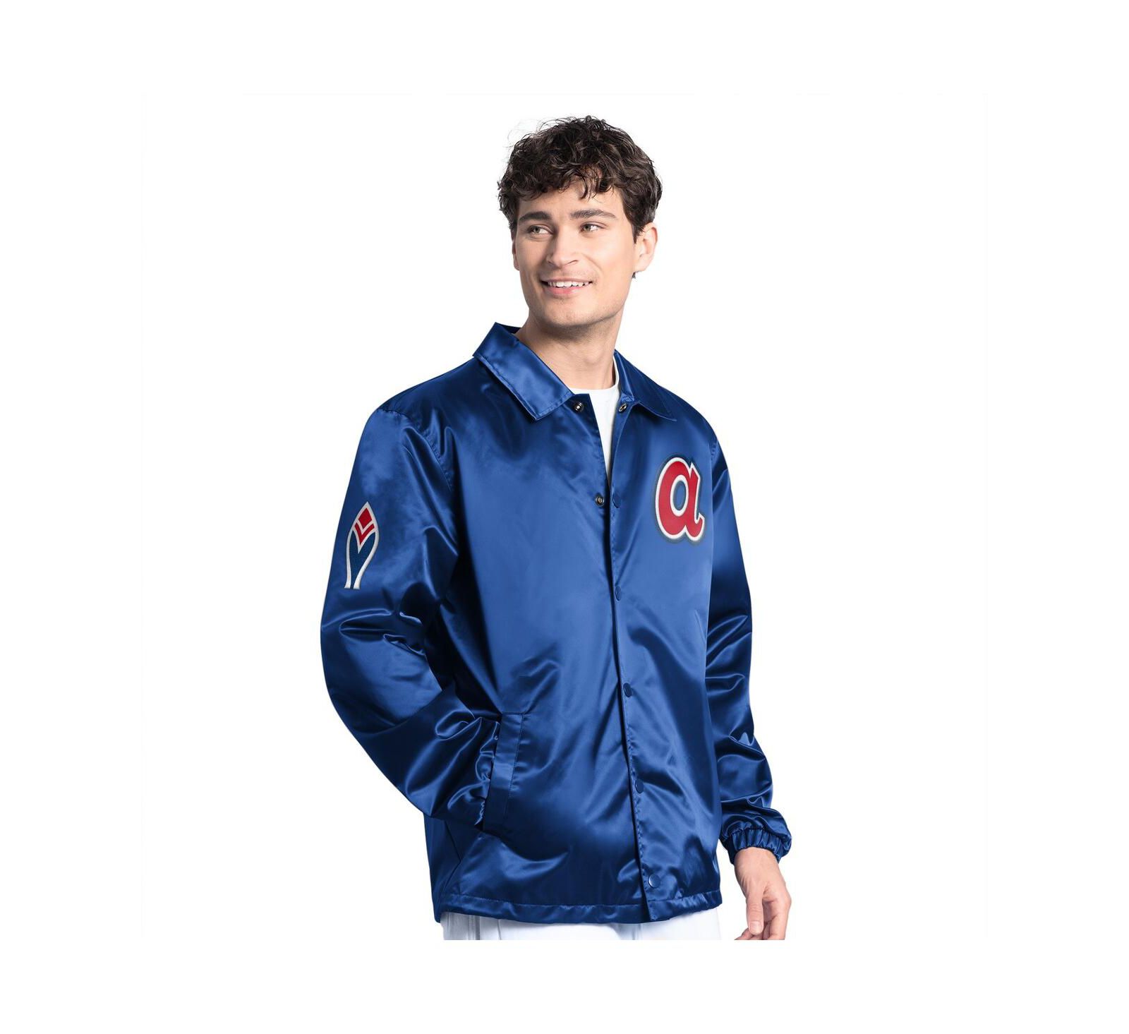 Starter Men's Royal Atlanta Braves Cooperstown Collection Point Man Full-Snap Coaches Jacket
