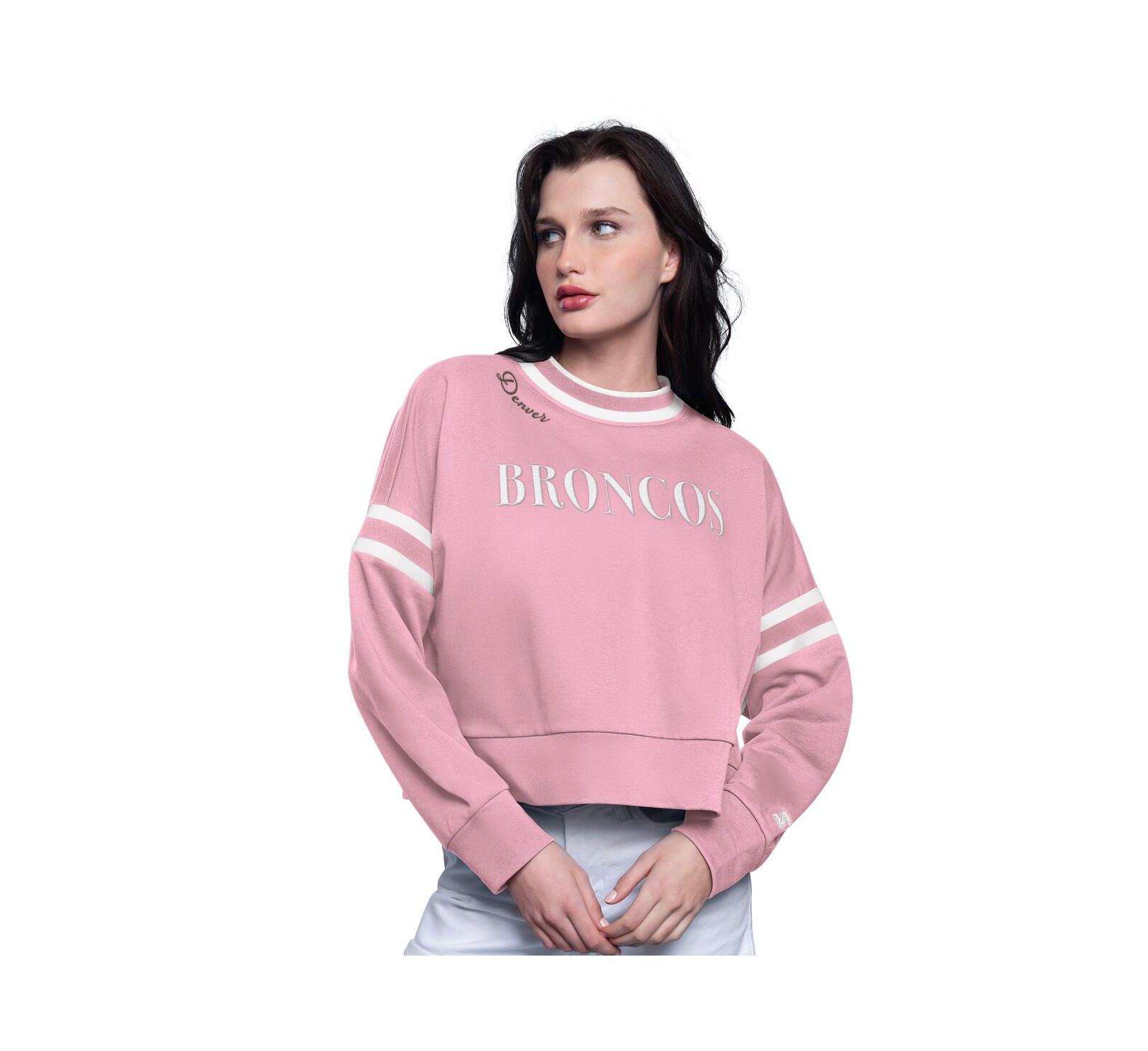 Свитшот Starter Women's Pink Denver Broncos Power Play Cropped Pullover