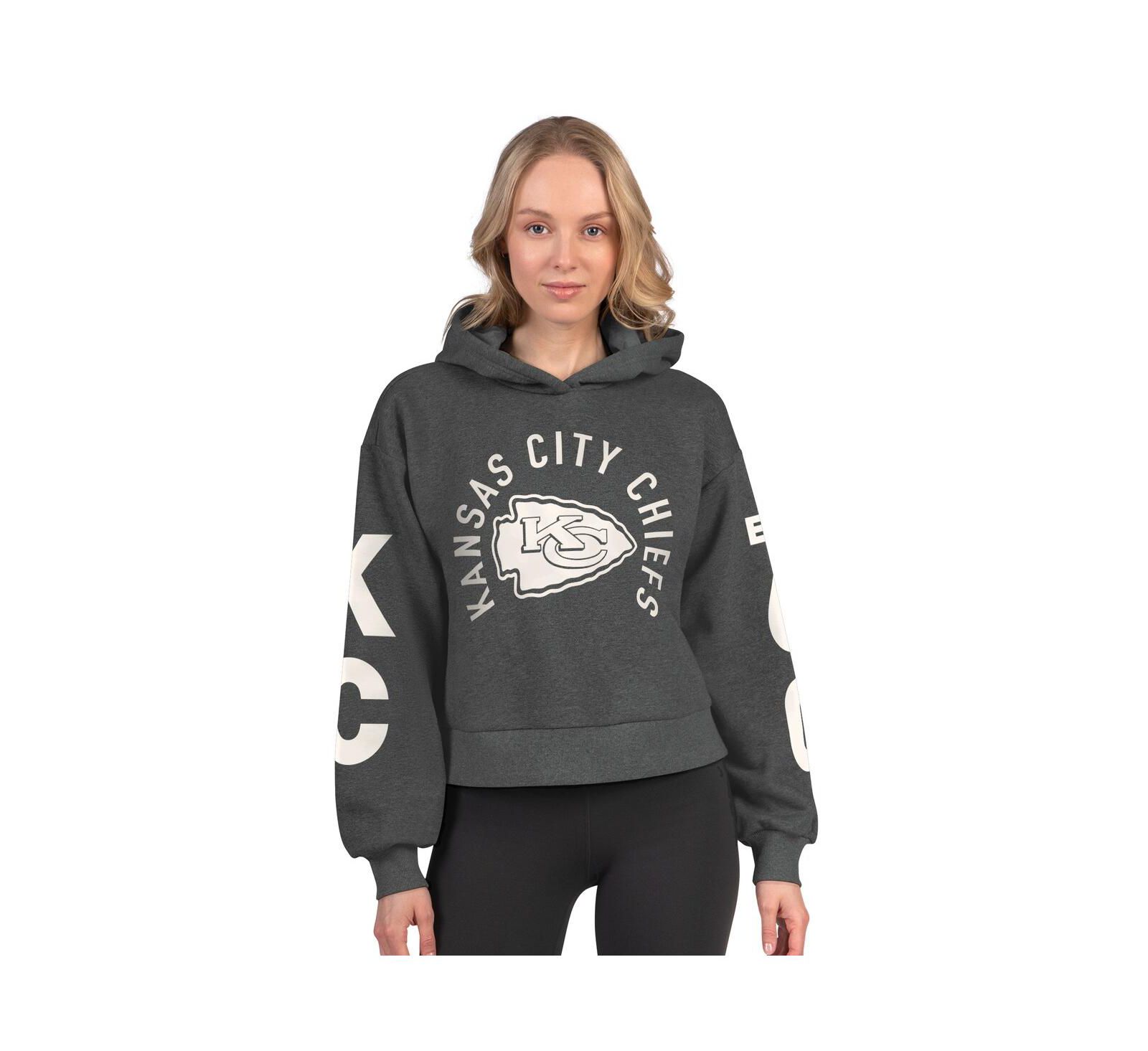 Женское флисовое худи кропed от Starter, цвет Heather Charcoal, Kansas City Chiefs Star Player