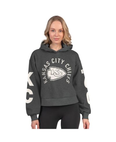 Starter Women's Heather Charcoal Kansas City Chiefs Star Player Cropped Fleece Pullover Hoodie