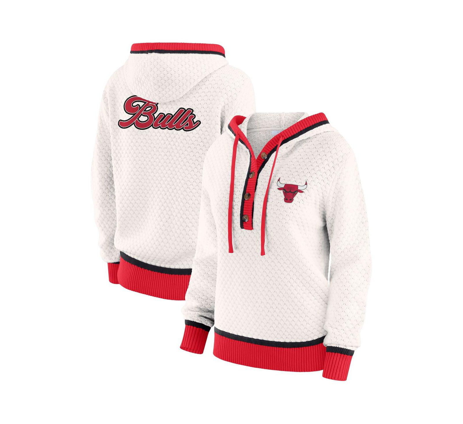 WEAR by Erin Andrews Women's White Chicago Bulls Plus Size Hoodie Sweater