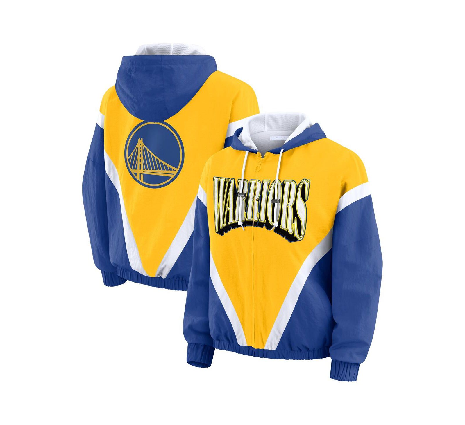 WEAR by Erin Andrews Women's Gold/Royal Golden State Warriors Color-Block Full-Zip Windbreaker Jacket
