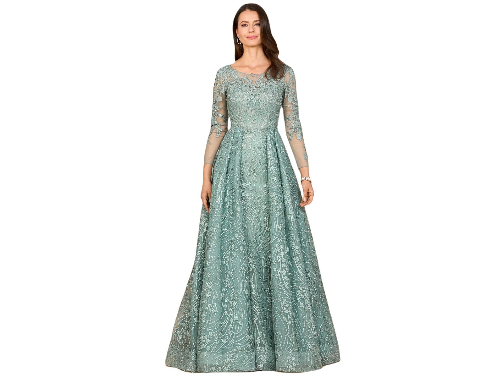 Lara Women's Long Sleeve Gown with Overskirt