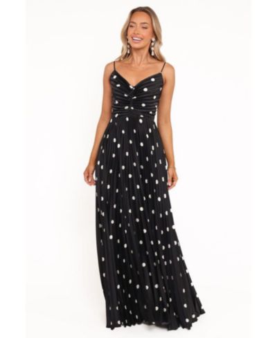Petal and Pup Women's Naira Pleated Maxi Dress - Black Polka Dot