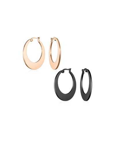 Bling Jewelry Flat Oval Hoop Earrings Black Rose Gold Plated Stainless Steel 1.25" 2-Set