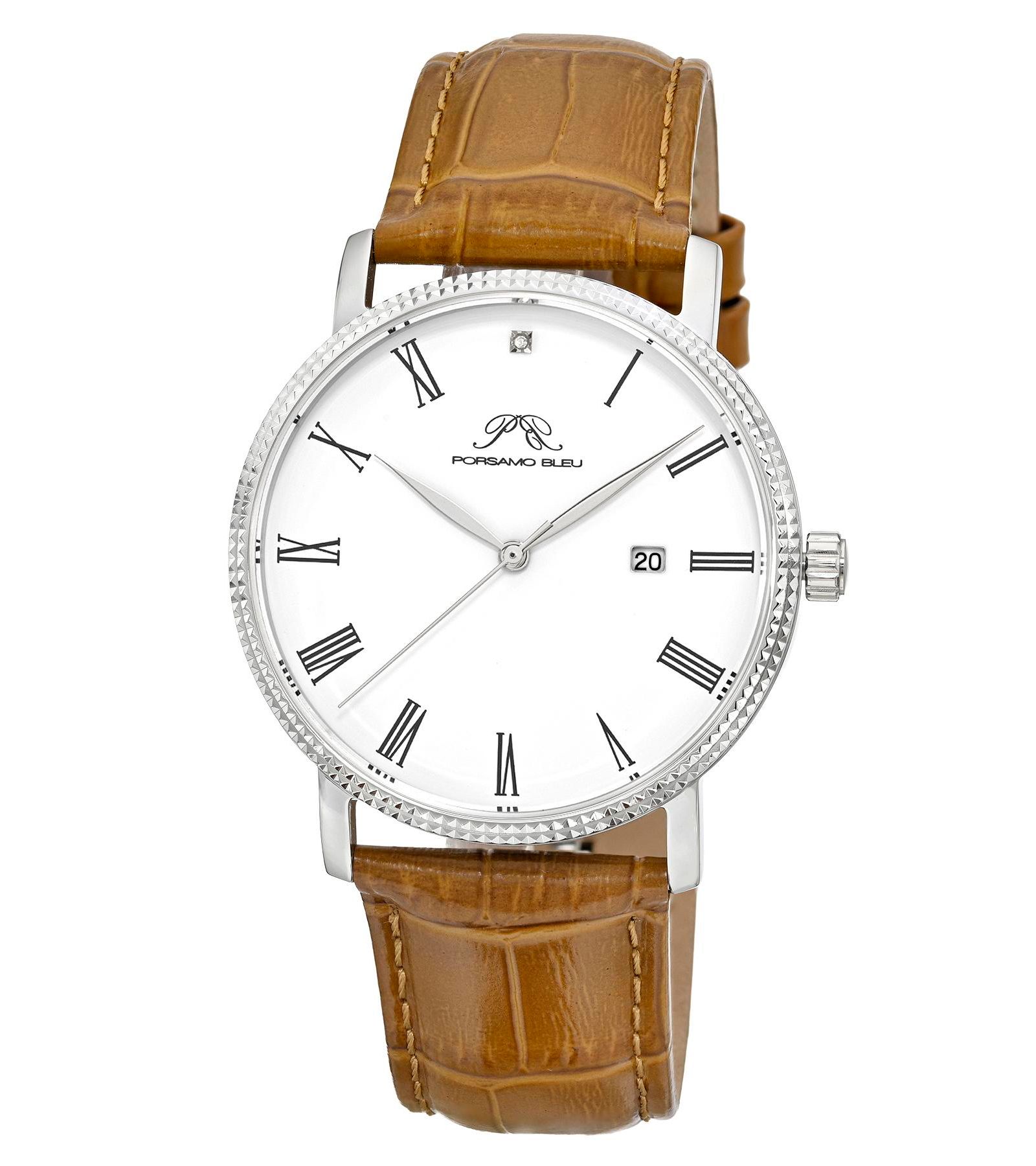 Porsamo Bleu Мужские часы Veritas 1 Diamond Brown Genuine Leather Band 40 mm