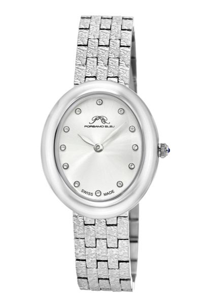 Porsamo Bleu Women's Angelica Topaz Silver Tone Stainless Steel Bracelet Sunray Dial Watch 35 mm