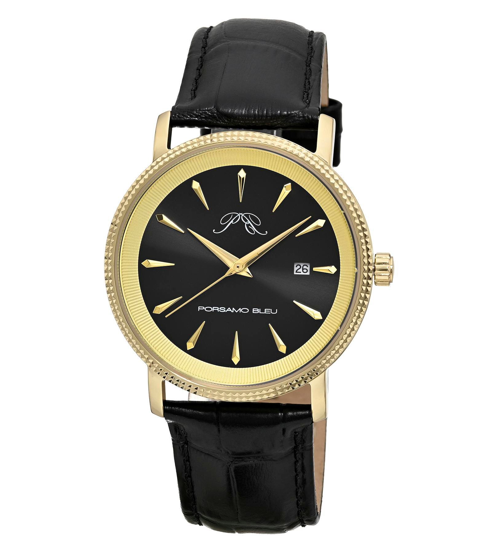 Porsamo Bleu Мужские часы Veritas 2 Round Black Genuine Leather Band 40 mm