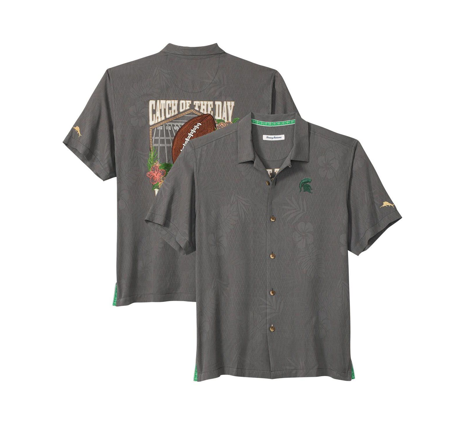 Мужская рубашка Tommy Bahama Gray Michigan State Spartans Catch of the Day Camp IslandZone Button-Up
