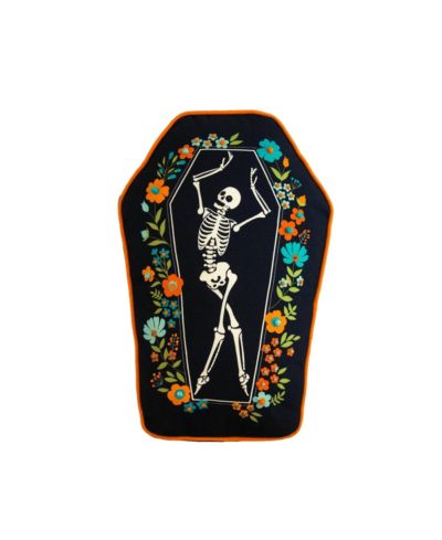 Dancing Halloween Skeleton Floral Flowers 100% Cotton Accent Pillow 12.5" x 18"