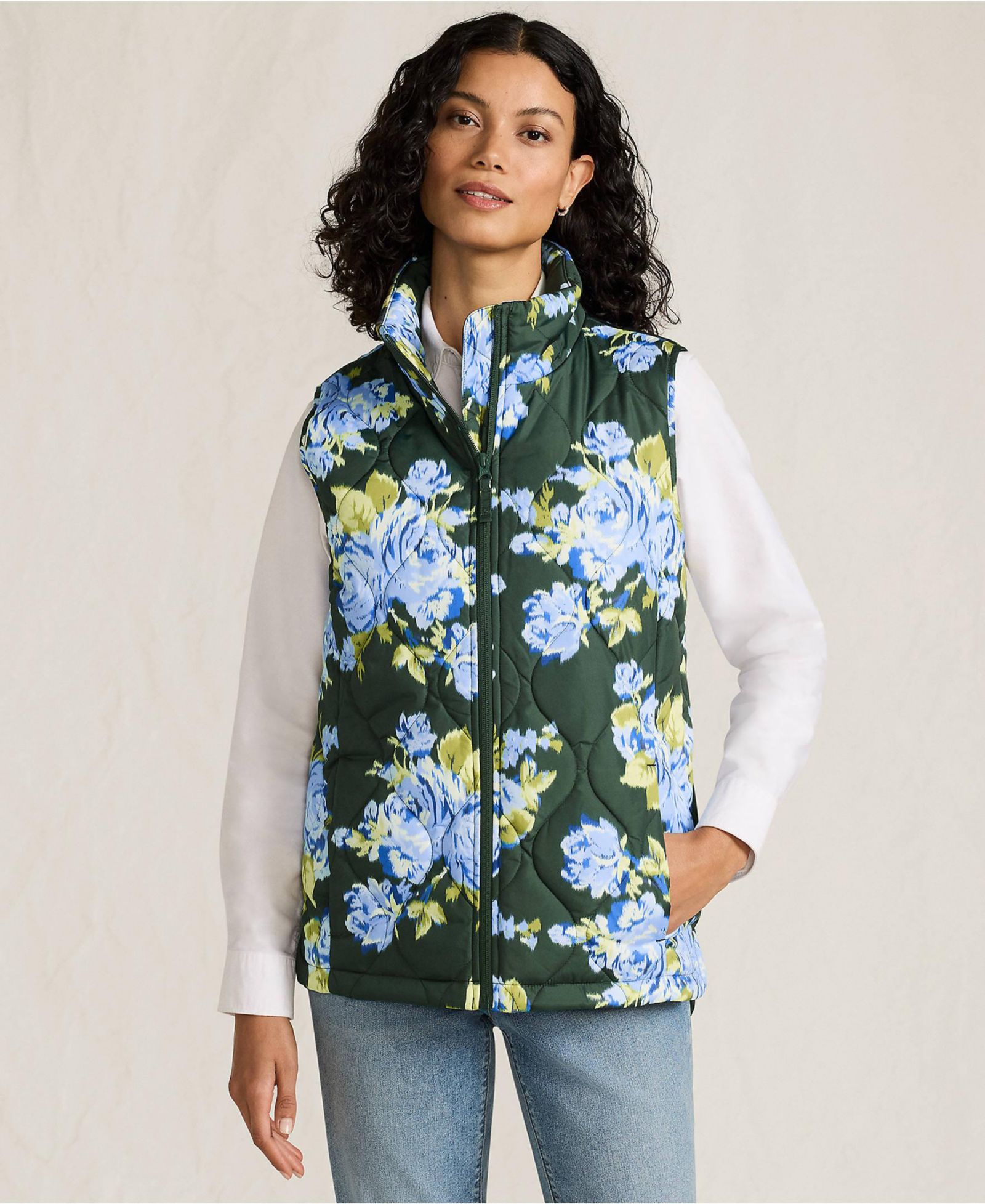 Lands' End Женский утепленный жилет с принтом FeatherFree