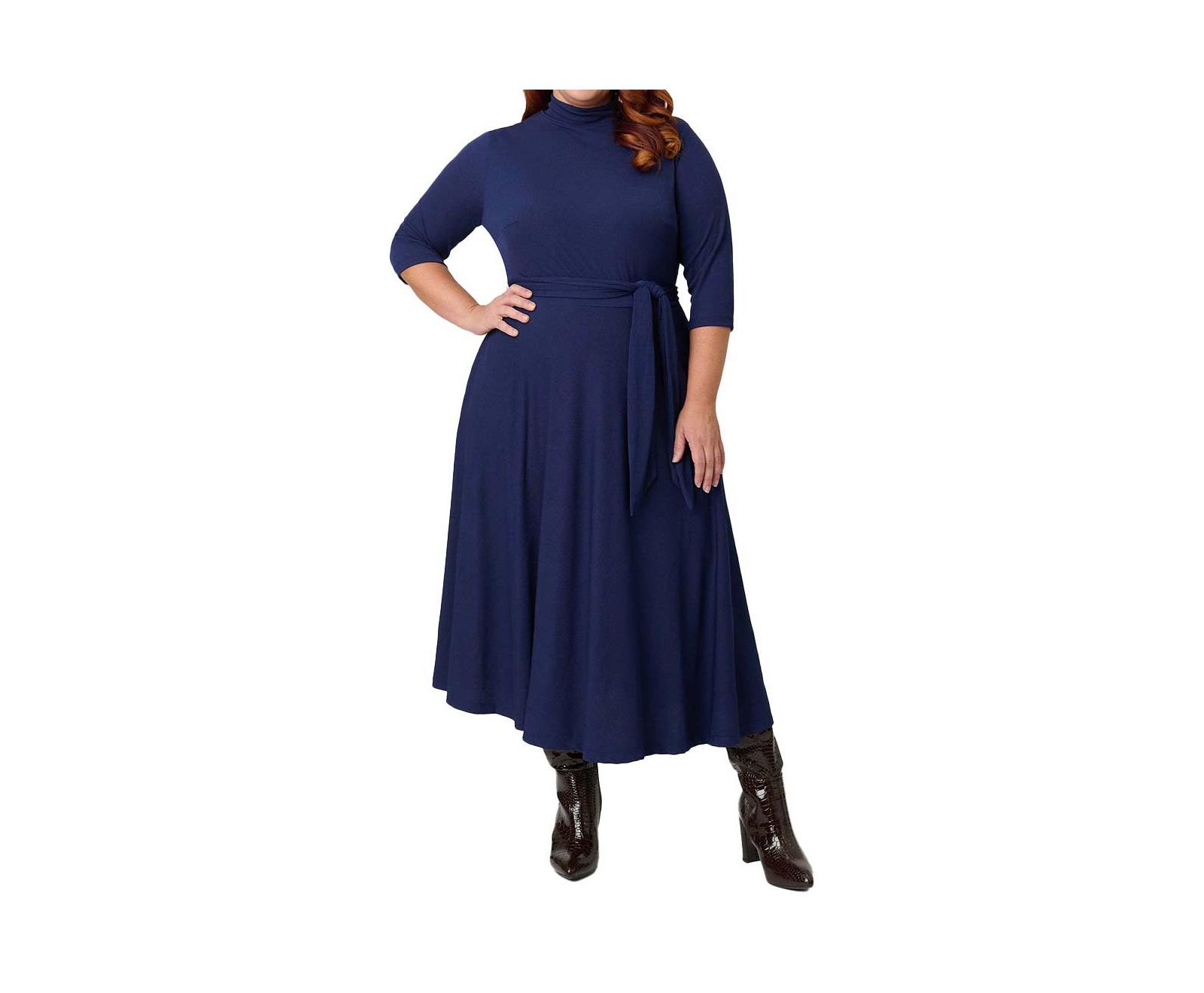 Unique Vintage Plus Size 1950s Turtleneck Midi Dress