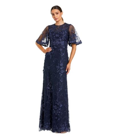 Mac Duggal Женское вечернее платье с вышивкой и рукавами-крылышками