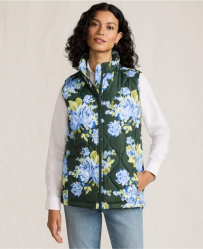 Lands' End Женский стеганый утепленный жилет с принтом FeatherFree