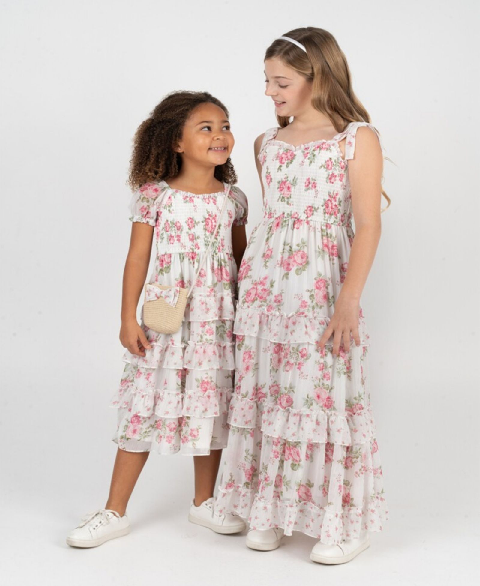 Детское платье Rare Editions Twin Print Floral Chiffon Smocked Puff Sleeve