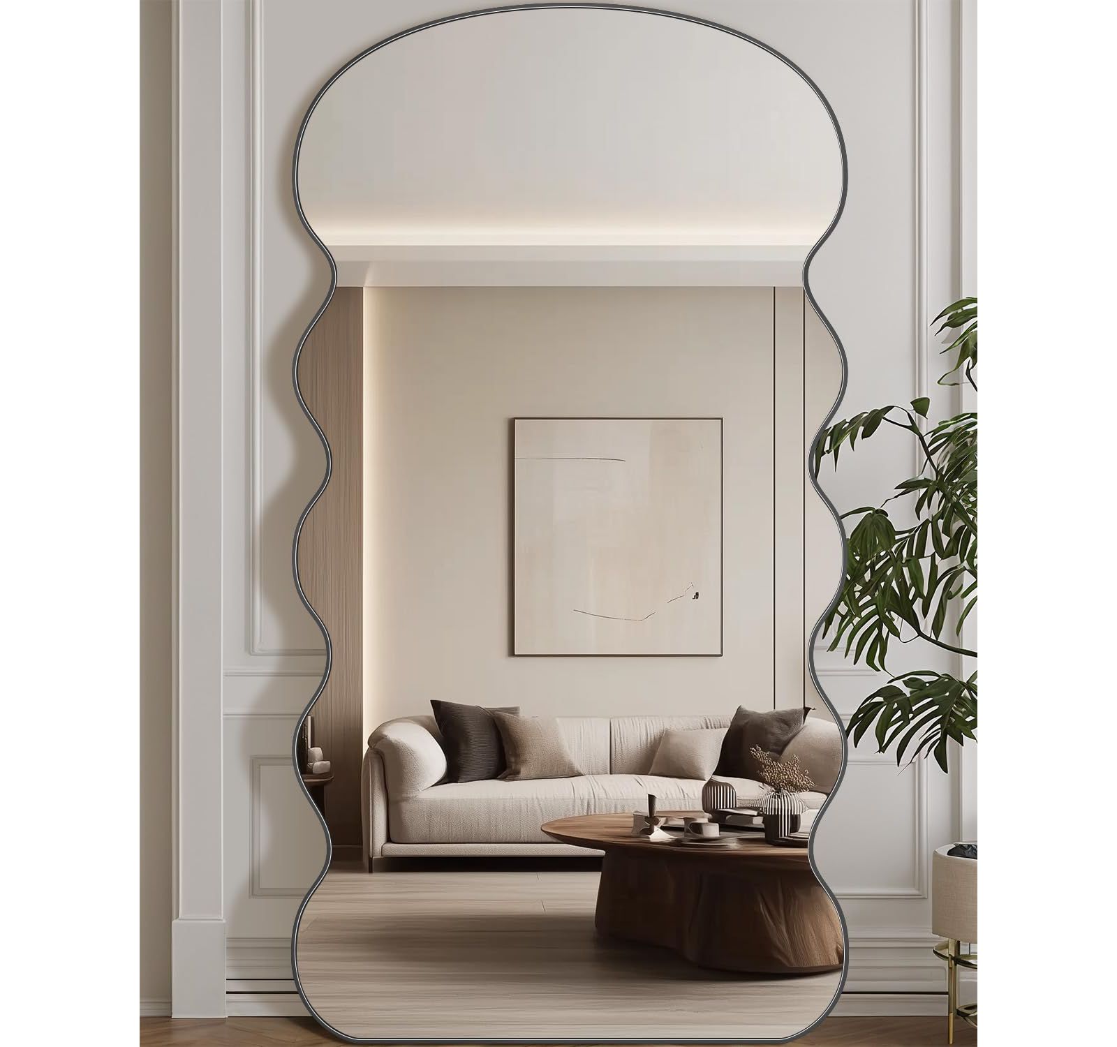 Antok Full Length Mirror 76"x34" Wavy Mirror Full Length with Stand for Bedroom Living Room Cloakroom