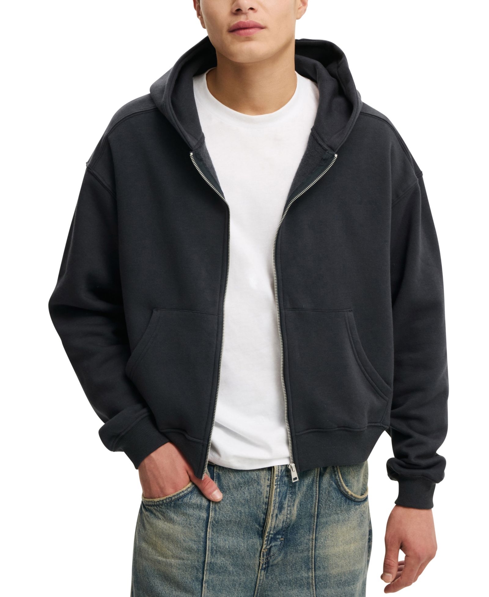 COTTON ON Men's Cropped Zip Up Hoodie