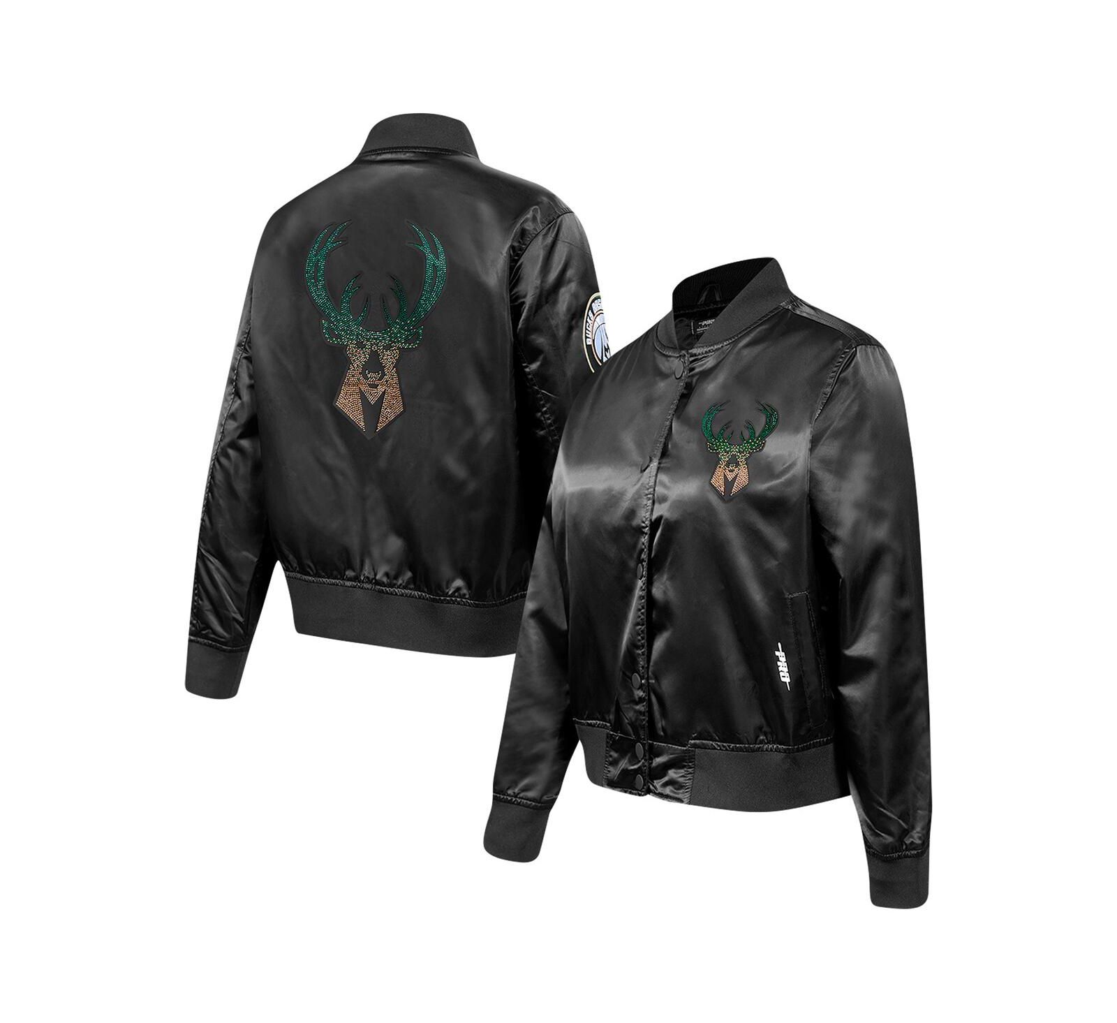 Pro Standard Women's Black Milwaukee Bucks Rhinestone Satin Full-Snap Jacket